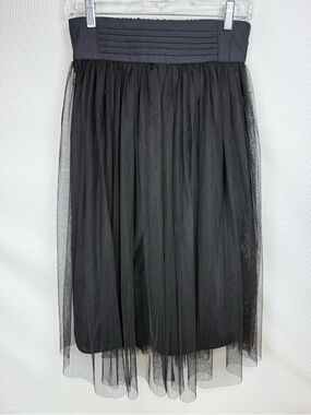 O2 Collection Black Tulle Skirt Midi Elastic Waist Layered Mesh Size Small